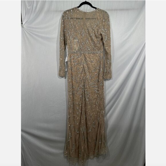 NWT $598 Mac Duggal [ 10 ] Beaded Long Sleeve Evening Gown in Mocha‎ #Q755 - Picture 13 of 15